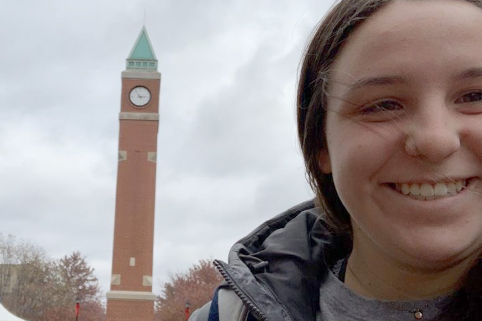 SLU clocktower selfie SLU student taking a SLU clocktower selfie