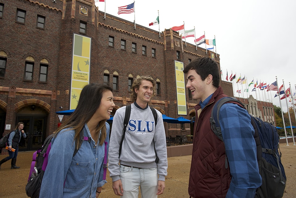 Students stand outside the Center for Global Citizenship Students stand outside the Center for Global Citizenship