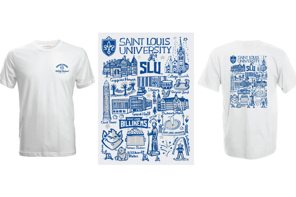 A graphic with illustrations of locations on campus.