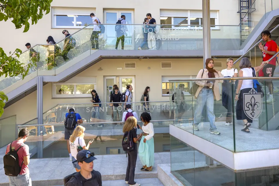 Padre Rubio Hall patio Students around campus waiting for their classes.