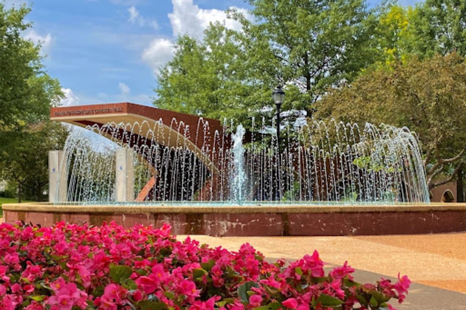 School of Medicine Exterior shot of a School of Medicine building with a fountain in front.