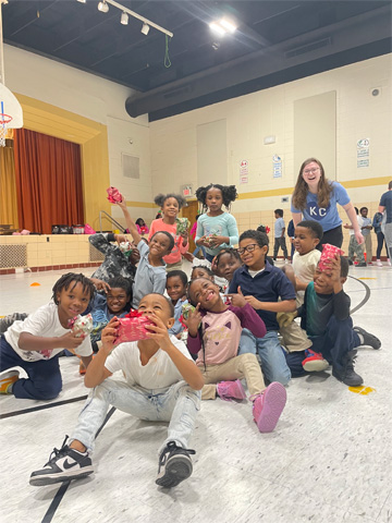 A group of kids gathered for the Let's Play Christimas Party A group of kids gathered for the Let's Play Christimas Party