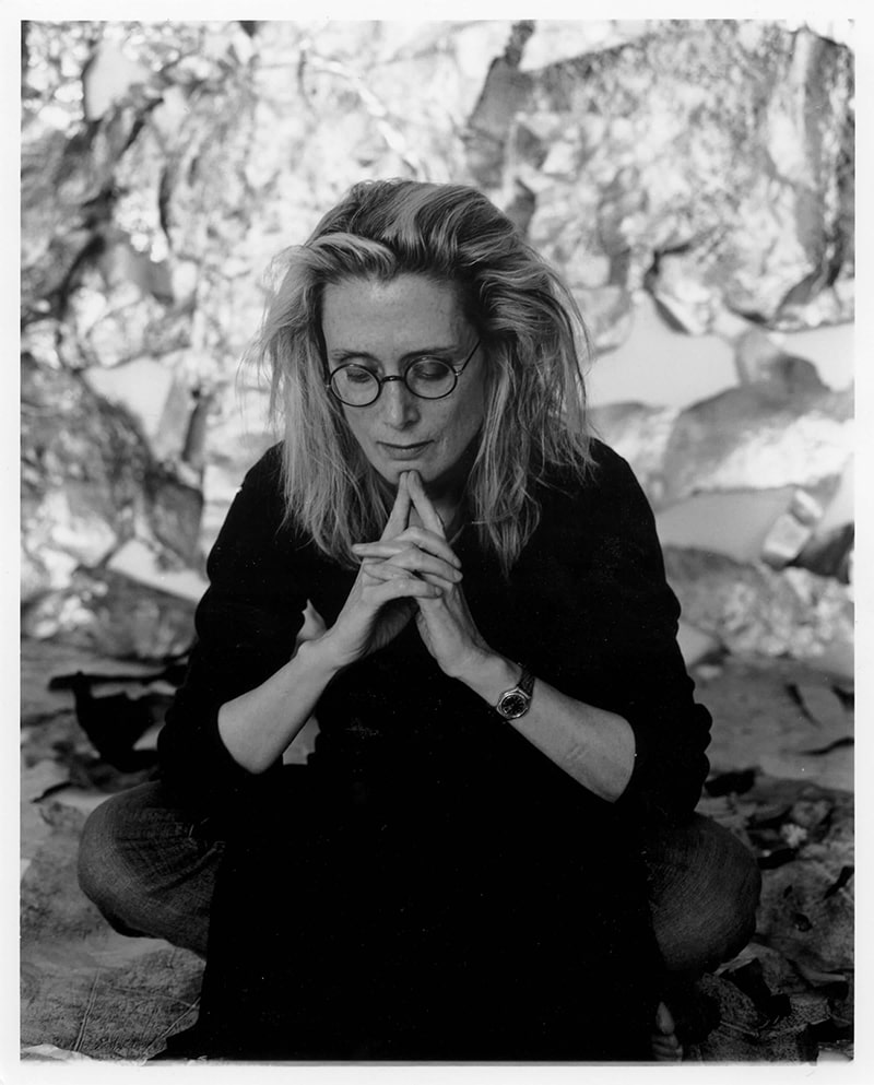 Lesley Dill Artist Lesley Dill sits with her chin resting on her steepled index fingers, in a contemplative pose