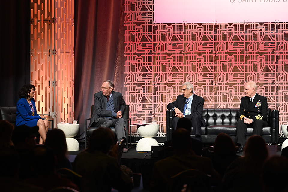 Alameh moderating the “Leader’s Look” conversation at the 2023 Geo-Resolution Conference in St. Louis. Alameh moderating the “Leader’s Look” conversation at the 2023 Geo-Resolution Conference in St. Louis.