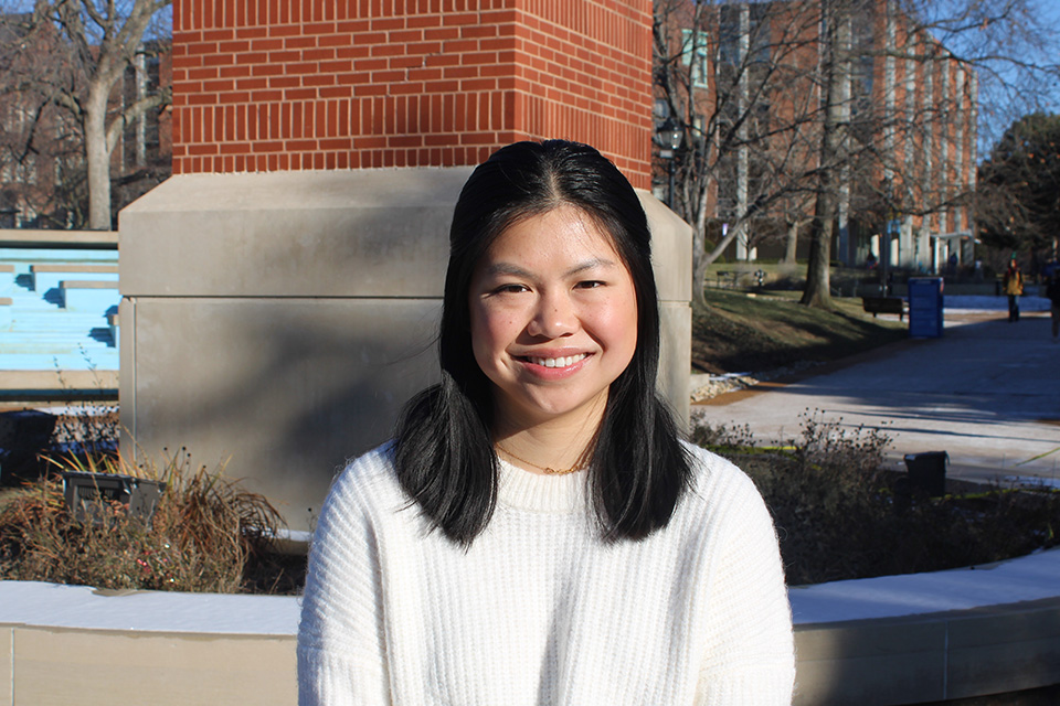 Kaitlin Klasen in front of the clocktower located on SLU's midtown St. Louis campus. Kaitlin Klasen in front of the clocktower located on SLU's midtown St. Louis campus.