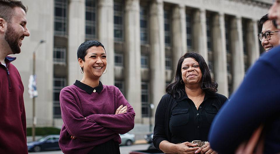 Social Work students gather on the steps of the courthouse in downtown St. Louis Social Work students gather on the steps of the courthouse in downtown St. Louis